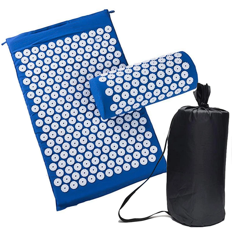 2020 Hot Black Head Round Spikes Accupressure Massage Mat and Pillow Set with Bag for Pain Relief