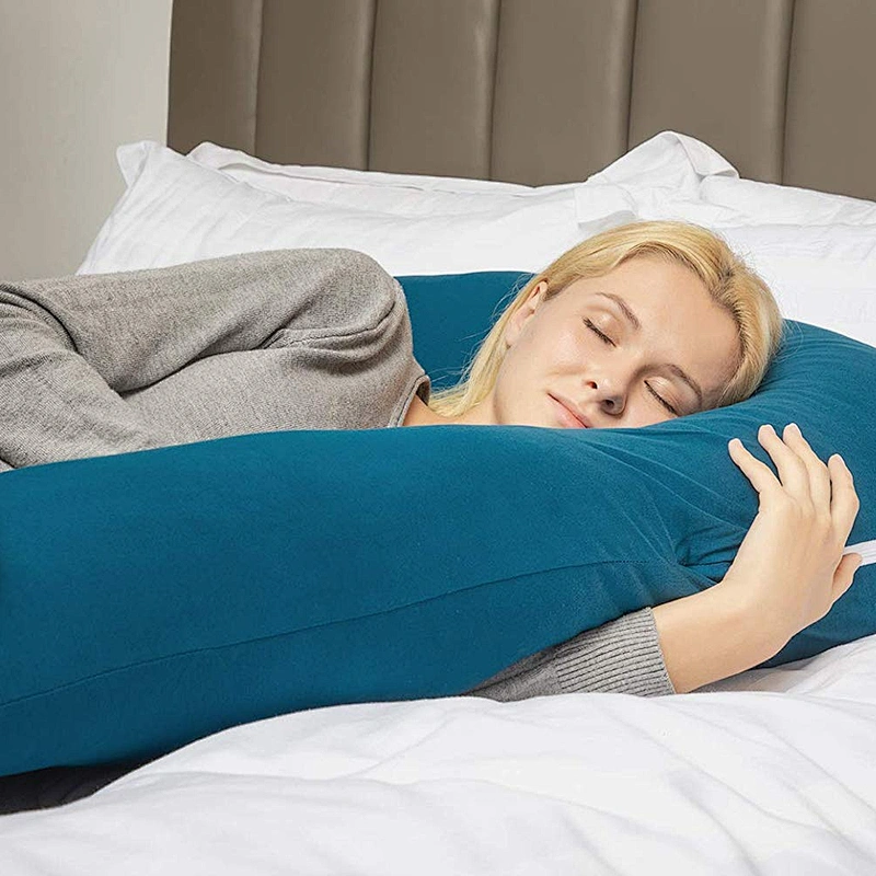 Custom Logo 100% Cotton Pregnancy Maternity Pillow, U shaped Full Body Pillow with Zipper Removable Cover