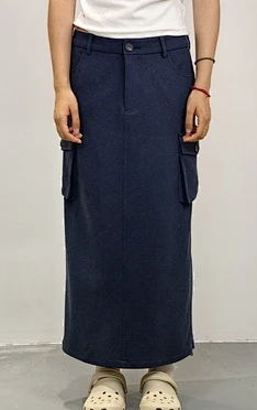 Womens Knitted Denim Cargo Pocket Casual skirt
