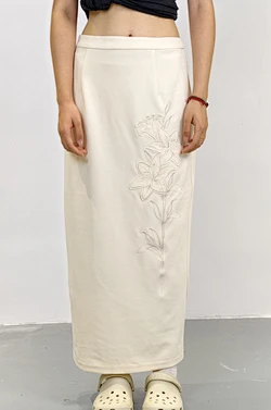 High Waist Embroidered Long Straight Skirt
