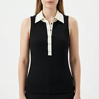 Women's Sleeveless Ribbed Polo Knit Top