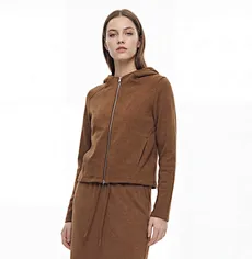 Chaqueta con capucha y cremallera de tejido polar cepillado doble para mujer