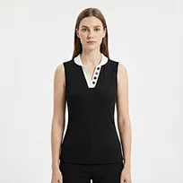 Women's Sleeveless Ribbed Polo Top