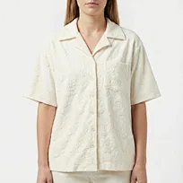 Camisa de manga corta de jacquard floral para mujer