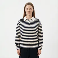 Polo à manches longues et rayures style marinière coupe décontractée