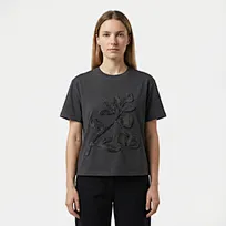 Camiseta de manga corta con bordado de piel para mujer
