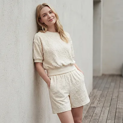 Haut en tricot à manches courtes Jacquard coupe décontractée pour femme