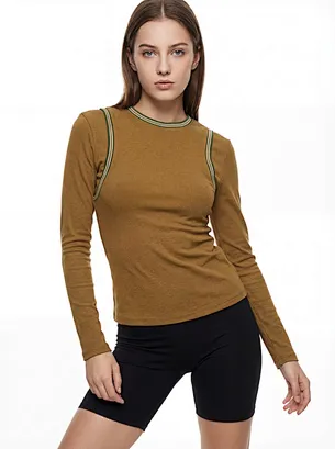 Haut en tricot côtelé à manches longues pour femmes