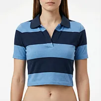 T-shirt court à col polo à larges rayures pour femme