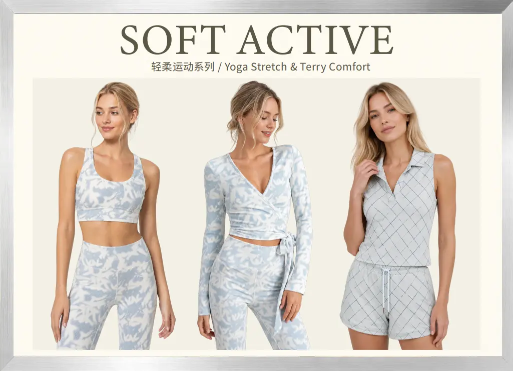 Soft Active women's yoga and athleisure collection with coordinated stretch outfits