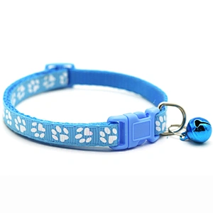 Popular Decorative Best Selling Cute Paw Print style with Small Bell Adjustable  Safety  Health Buckle Snug Pet Collars