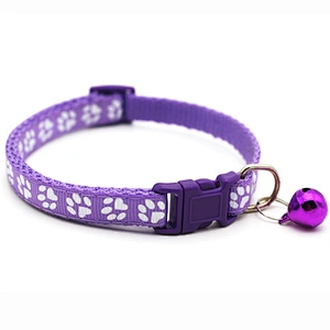 Popular Decorative Best Selling Cute Paw Print style with Small Bell Adjustable  Safety  Health Buckle Snug Pet Collars