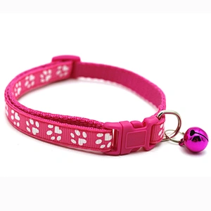 Popular Decorative Best Selling Cute Paw Print style with Small Bell Adjustable  Safety  Health Buckle Snug Pet Collars