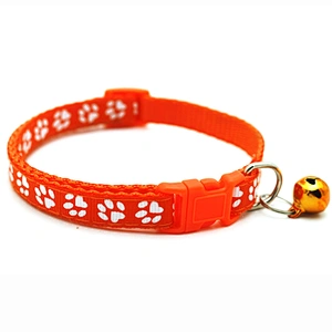 Popular Decorative Best Selling Cute Paw Print style with Small Bell Adjustable  Safety  Health Buckle Snug Pet Collars