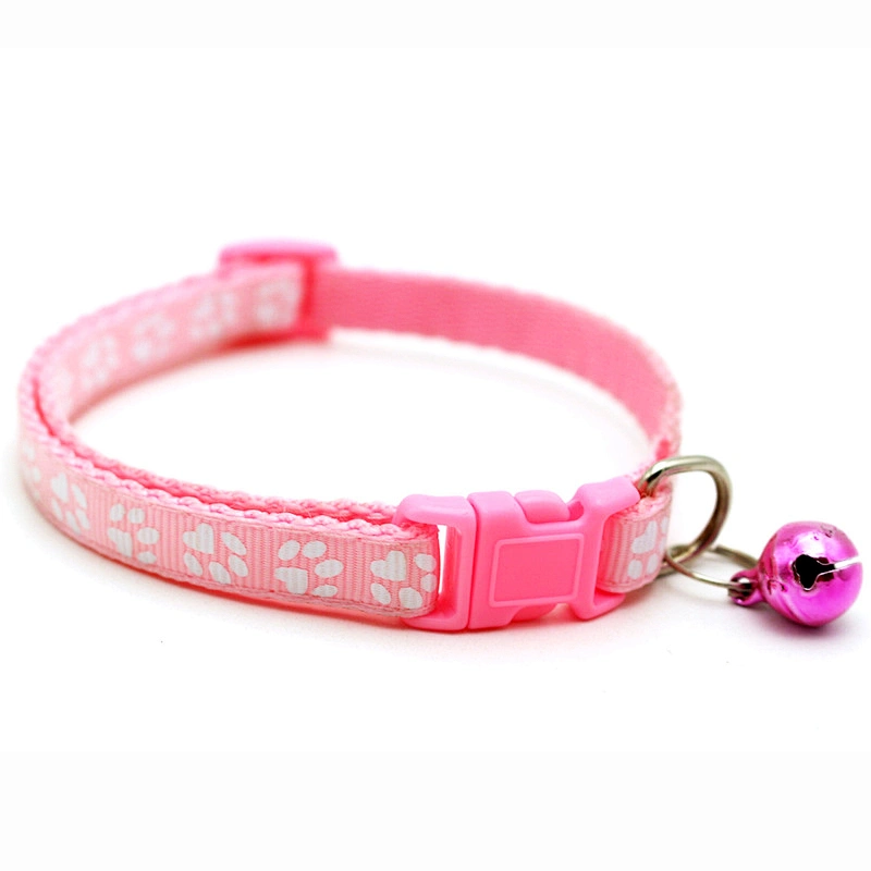 Popular Decorative Best Selling Cute Paw Print style with Small Bell Adjustable  Safety  Health Buckle Snug Pet Collars