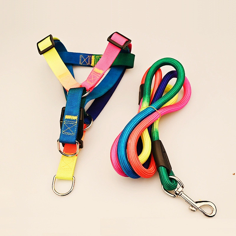 Adjustable Nylon Polyester Rain bow, Seven Color Dog Pet Puppy Cat Kitty Harness Chest Straps Dog Leash