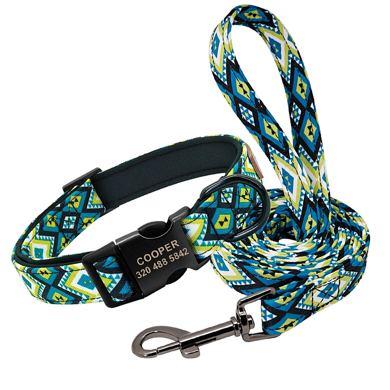 High Quality Wholesale Custom Cheap Durable Printed Dog Collar And Leash Set, Fashion Dog Leash