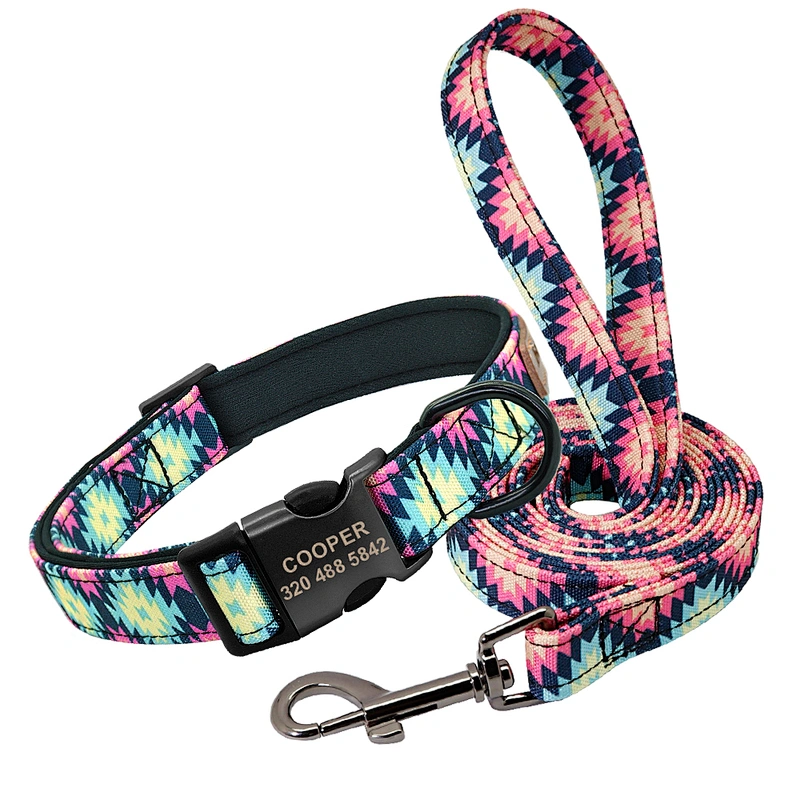 High Quality Wholesale Custom Cheap Durable Printed Dog Collar And Leash Set, Fashion Dog Leash
