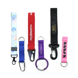 High Quality Custom Woven Sublimated Print Logo Car Key Chain Keychain Promotional Short Wrist Wristlet Nylon Polyester Lanyard