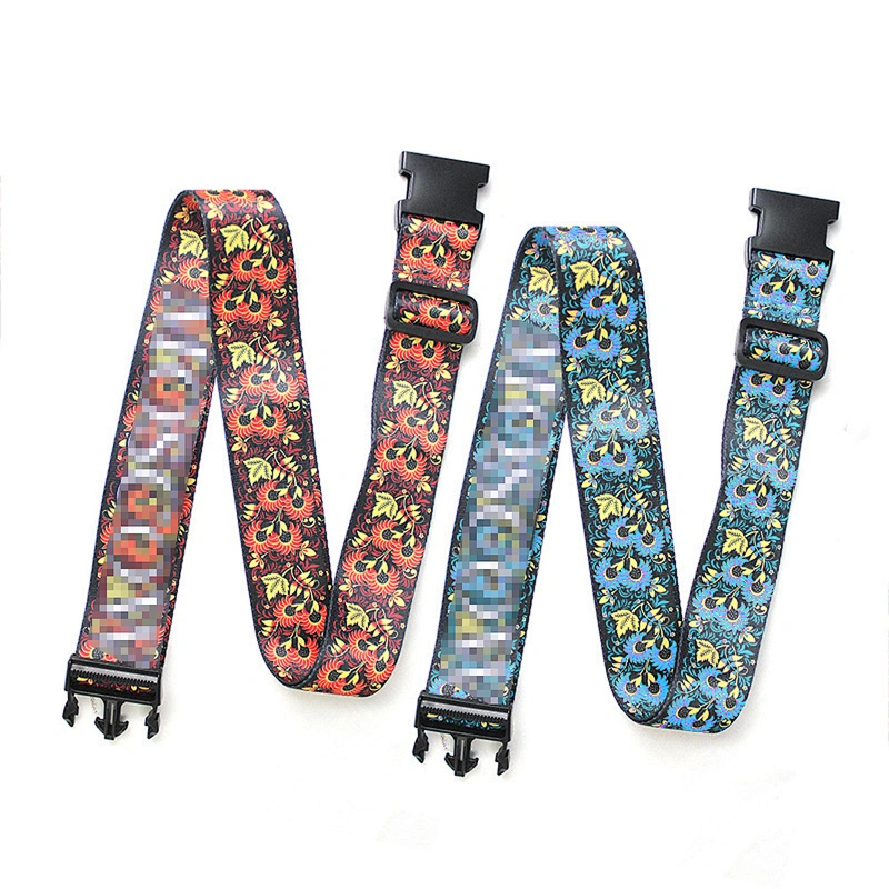 2024 Custom Sublimated Print Logo Flower Adjustable Travel Case TSA Lock Buckle Polyester Suitcase Belt Luggage Strap