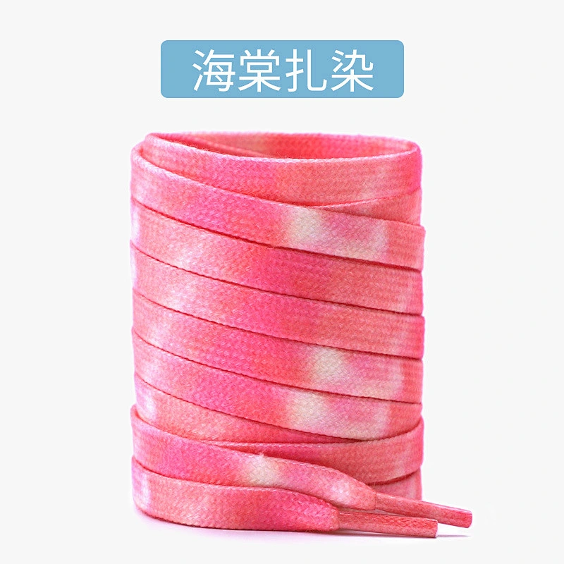for Wholesale Custom Colorful Elastic Flat Color Tie Dye Printed Logo Polyester Sports Sneaker White Canvas Shoe Lace Shoelace
