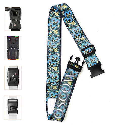 2024 Custom Sublimated Print Logo Flower Adjustable Travel Case TSA Lock Buckle Polyester Suitcase Belt Luggage Strap