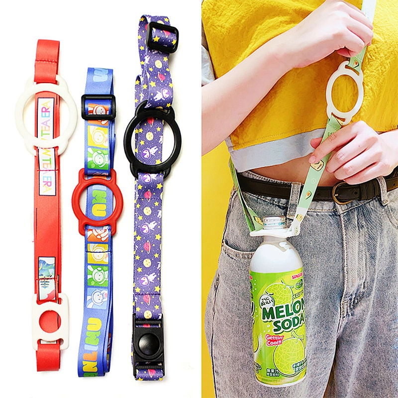 Heat transfer polyester Crossbody water bottle shoulder neck lanyard large caliber kettle strap water bottle belt
