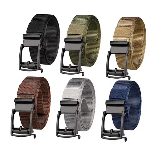 Wholesale New Casual Toothless Inner Automatic Buckle Adjustable Canvas Webbing Woven Braid Men Web Fabric Custom Nylon Belt