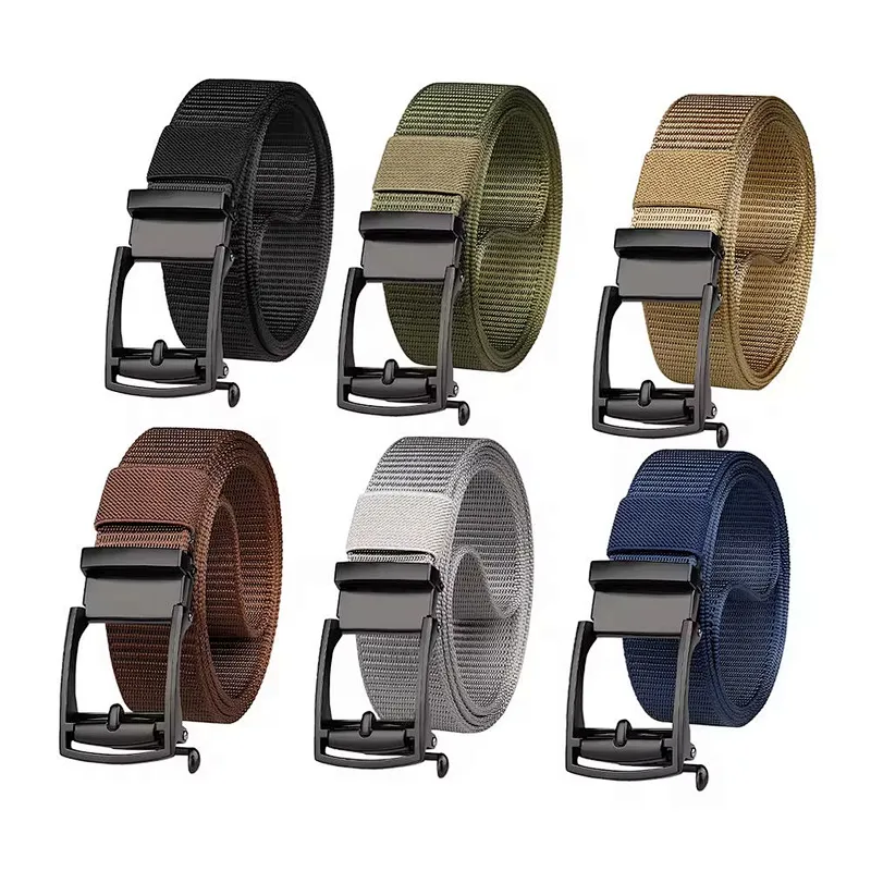 Wholesale New Casual Toothless Inner Automatic Buckle Adjustable Canvas Webbing Woven Braid Men Web Fabric Custom Nylon Belt