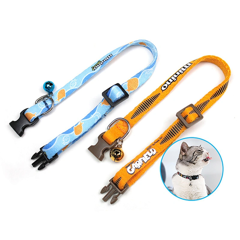 Adjustable Polyester Dog Collar with Zinc Alloy Bell and Durable Plastic Buckles Custom Printing Small Pet Collar