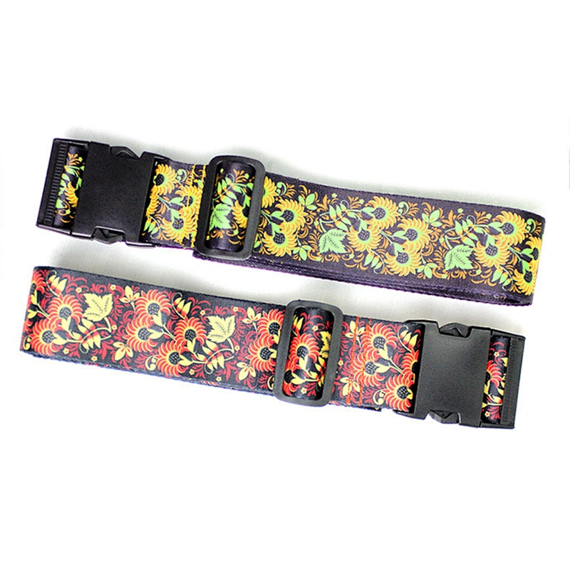 2024 Custom Sublimated Print Logo Flower Adjustable Travel Case TSA Lock Buckle Polyester Suitcase Belt Luggage Strap
