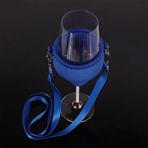 Stock Luxury Logo Custom Diving Material Neck Strap Goblet Stemware Gift Sleeve Wine Glass Holder Cup Polyester Lanyard