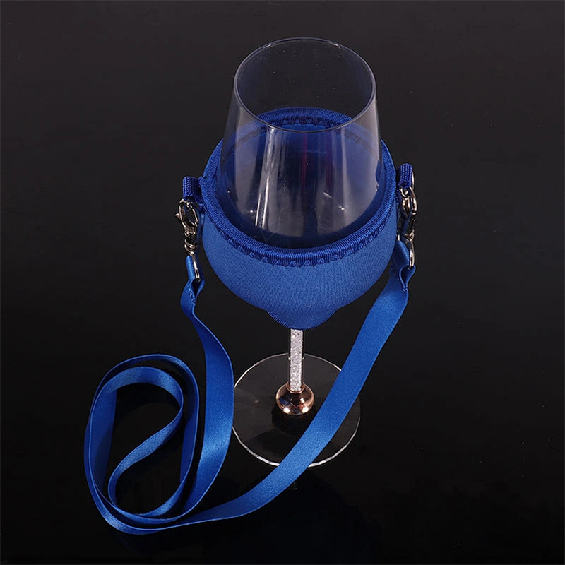 Stock Luxury Logo Custom Diving Material Neck Strap Goblet Stemware Gift Sleeve Wine Glass Holder Cup Polyester Lanyard