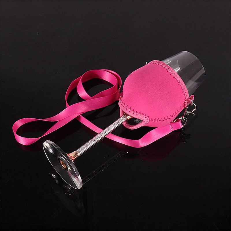 Stock Luxury Logo Custom Diving Material Neck Strap Goblet Stemware Gift Sleeve Wine Glass Holder Cup Polyester Lanyard