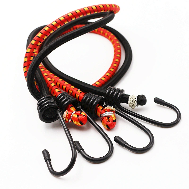 Bike Bicycle Outdoor Custom Rubber 8mm Latex Loop Heavy Duty Double Elastic Hooks Cords Rope Carabiner Hook Bungee Cord
