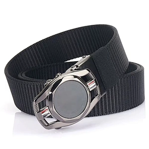 Unisex-Adult Nylon Webbing Belt-Adjustable One Size Cotton Strap and Metal Plaque Buckle Fabric Belt