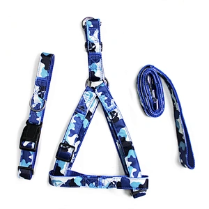 Colorful Printed 3 in 1 Adjustable Waterproof Cloth Imitation Nylon Tarpaulin with Collar and Chest Strap Pet Dog Rope Leash Set