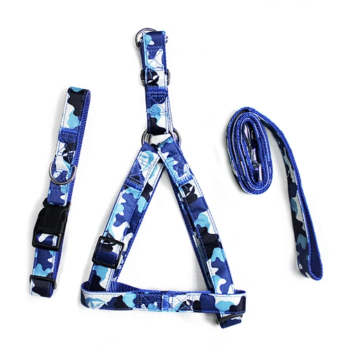 Colorful Printed 3 in 1 Adjustable Waterproof Cloth Imitation Nylon Tarpaulin with Collar and Chest Strap Pet Dog Rope Leash Set