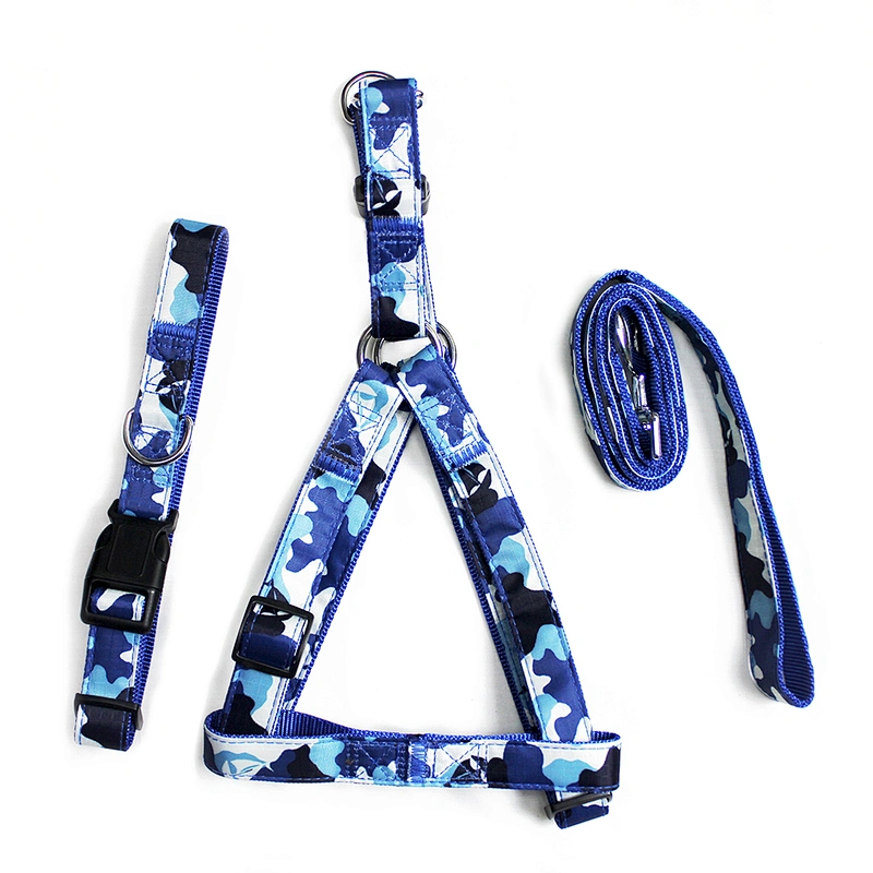 Colorful Printed 3 in 1 Adjustable Waterproof Cloth Imitation Nylon Tarpaulin with Collar and Chest Strap Pet Dog Rope Leash Set