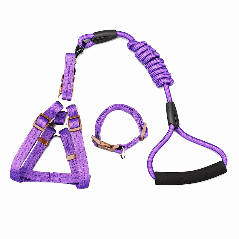 Heavy Duty Factory Luxury Custom Large Big New Polyester Nylon Three Piece Chest Strap Pet Collar Leash Set Dog Harness