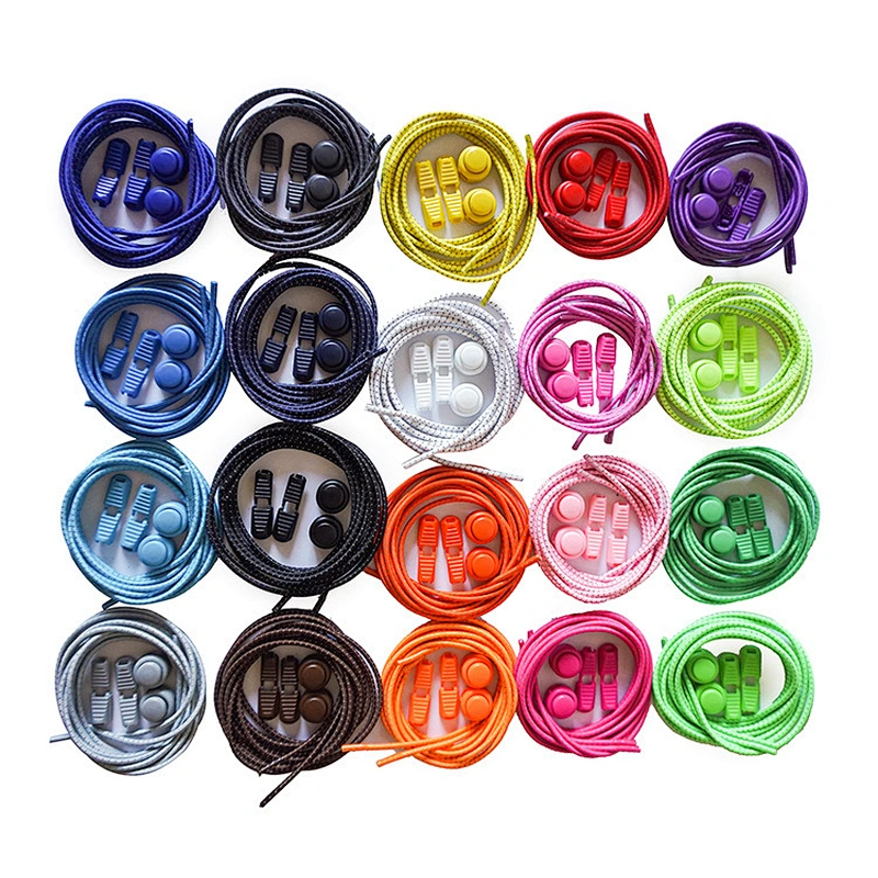 for Wholesale Custom Adult Children Round Rope Lazy Buckle Polyester Sneaker Reflective Easy No Tie Elastic Shoe Lace Shoelaces