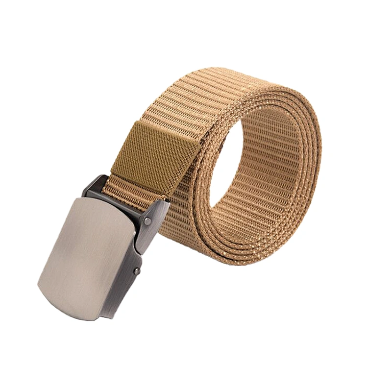 New Thickened Automatic Metal Buckle Casual Green Custom Logo Blank For Pants Webbing Braided Canvas Fabric Nylon Tactical Belt