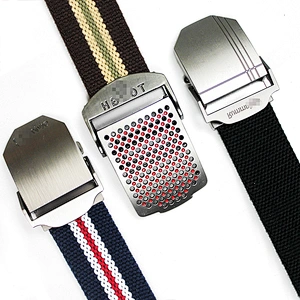 for Custom Automatic Olecranon Metal Buckle Outdoor Woven Luxury Braided Men Tactical Nylon Canvas Fabric Belt