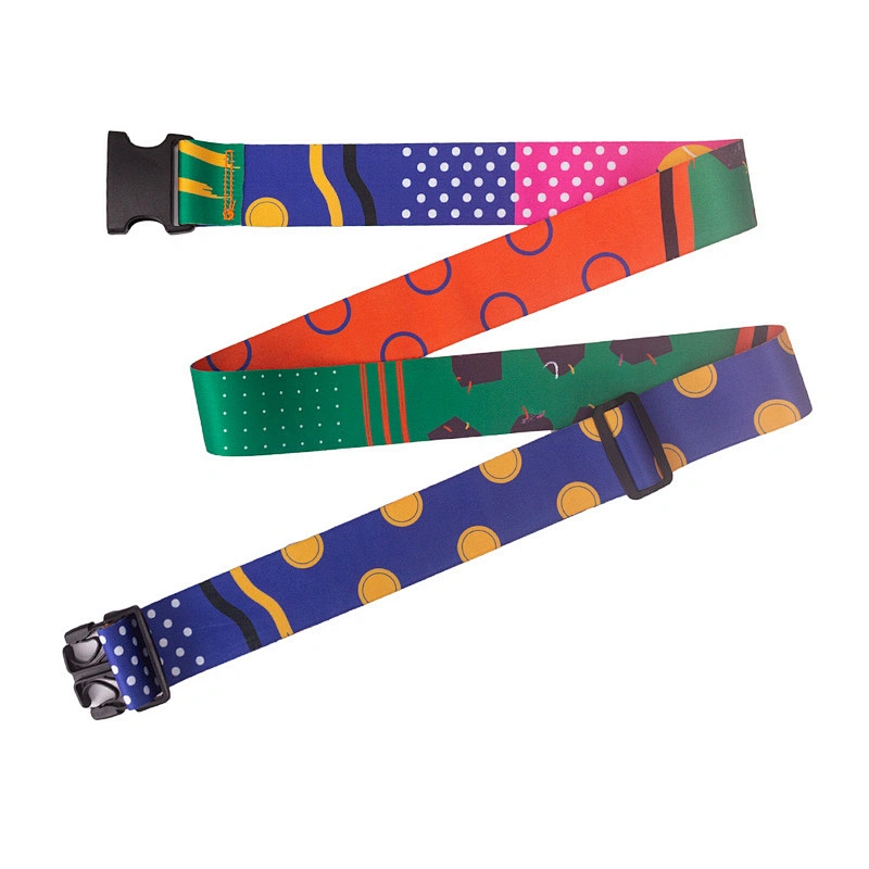 Heavy Duty Custom Sublimated Print Logo Travel Case Elastic Cross Rainbow with Metal TSA Lock Buckle Suitcase Belt Luggage Strap