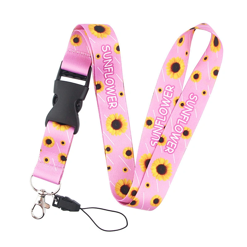 Sunflower Gifts Keychain Woven Neck Nurse Phone Sublimated Printed Logo Detachable Breakaway Polyester Custom Lanyard