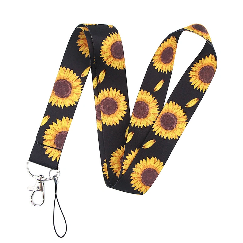 Sunflower Gifts Keychain Woven Neck Nurse Phone Sublimated Printed Logo Detachable Breakaway Polyester Custom Lanyard