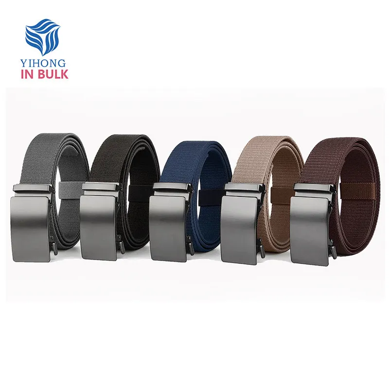 Wholesale Bulk Custom Work Women Lady Men Automatic Buckle Elastic Canvas Nylon Fabric Business Belt