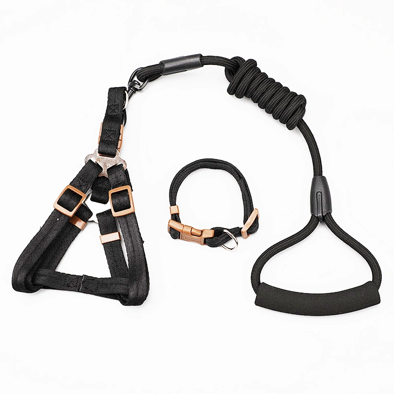Heavy Duty Factory Luxury Custom Large Big New Polyester Nylon Three Piece Chest Strap Pet Collar Leash Set Dog Harness