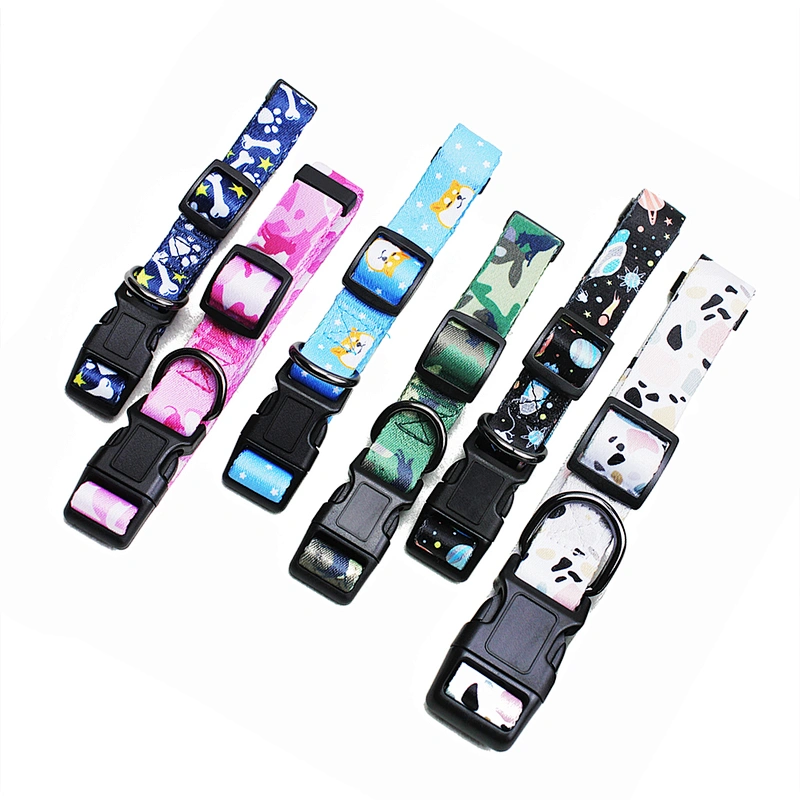 Custom Floral Nylon Printed Dog Collar with Sublimated Logo Personalized Luxury Design for Large Dogs