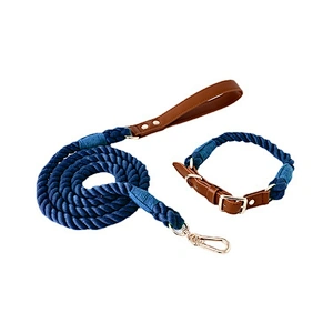 Wholesale Luxury Fashion Colorful Woven Braided Rainbow Cotton Cute Gradient and Collar Rope Set Pet Dog Leash